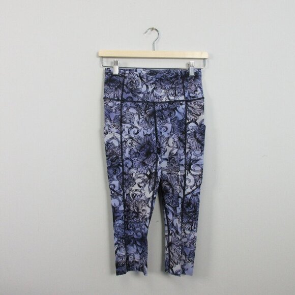 Lululemon Fast & Free Crop II 19" Leggings Women Size 6 Purple Floral Yoga 158 - Picture 1 of 13
